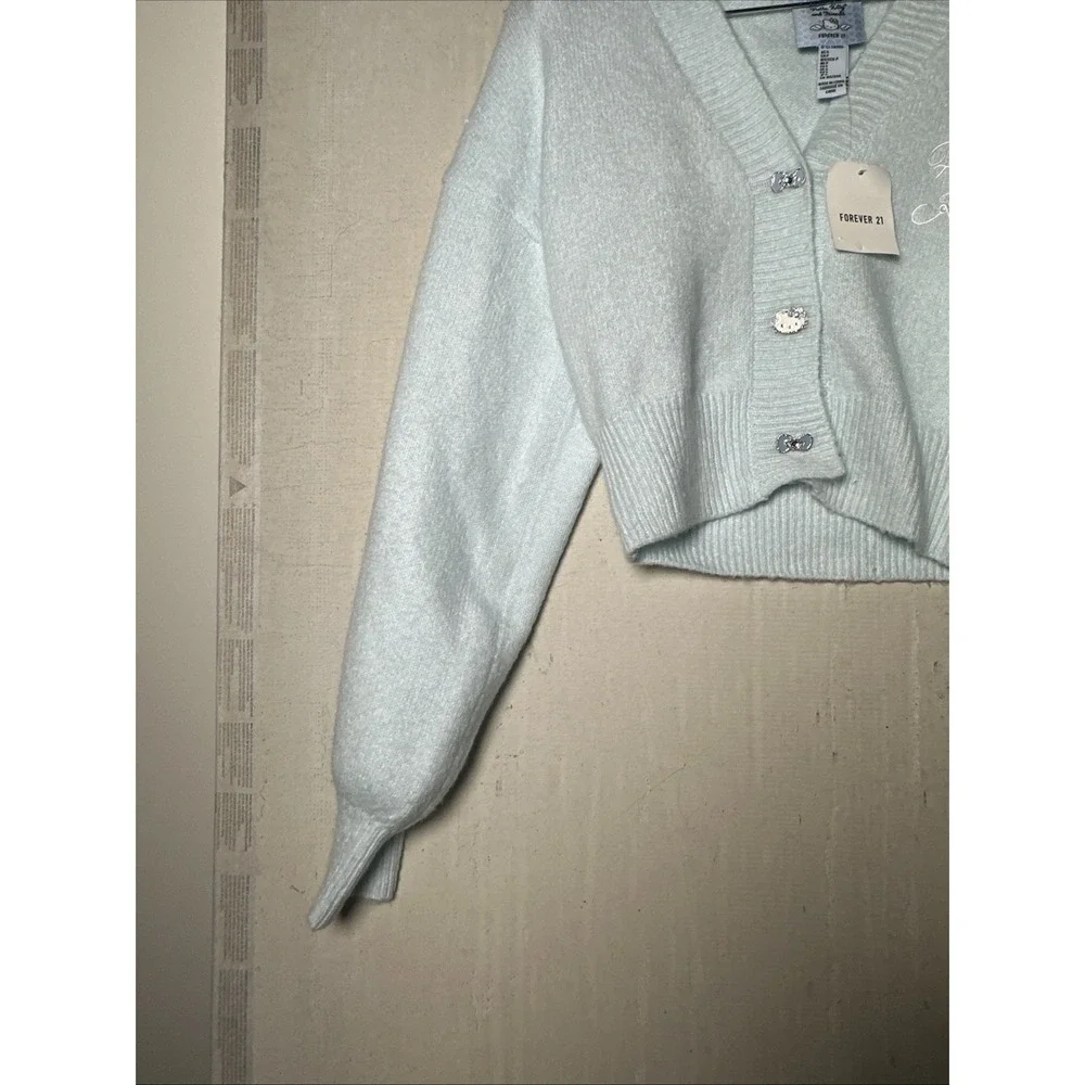 NWT Forever 21 Angel Hello Kitty Knit Blue Cropped Cardigan Sweater | Sz: S - Picture 5 of 12